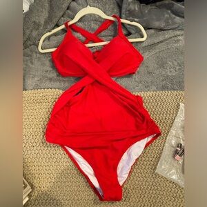 Red Bathing One Piece Suit Size Medium